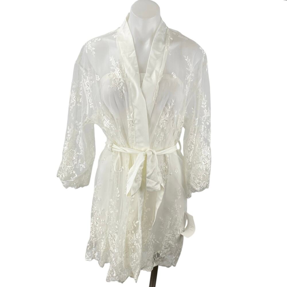 NEW Rya Collection White Embroidered Lace Sheer Tie Waist Swim Cover Up Size XS